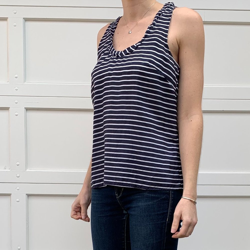 J Crew Navy Striped Silk Top - Small